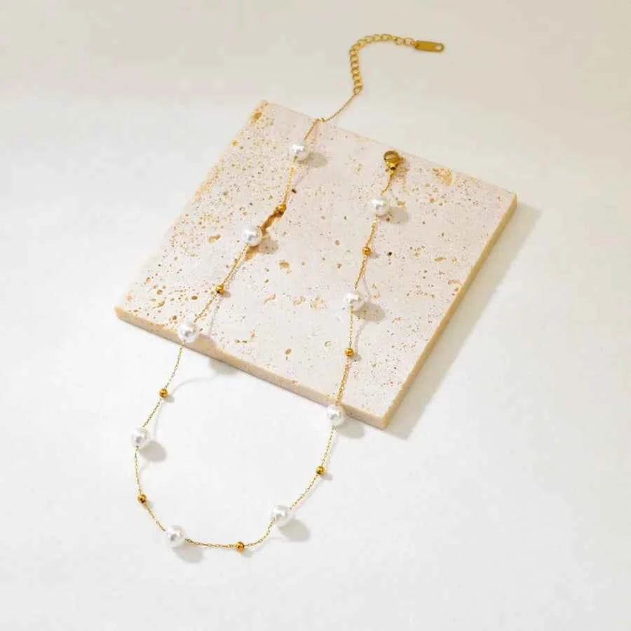 Gold Pearl Choker Necklace – Stainless Steel