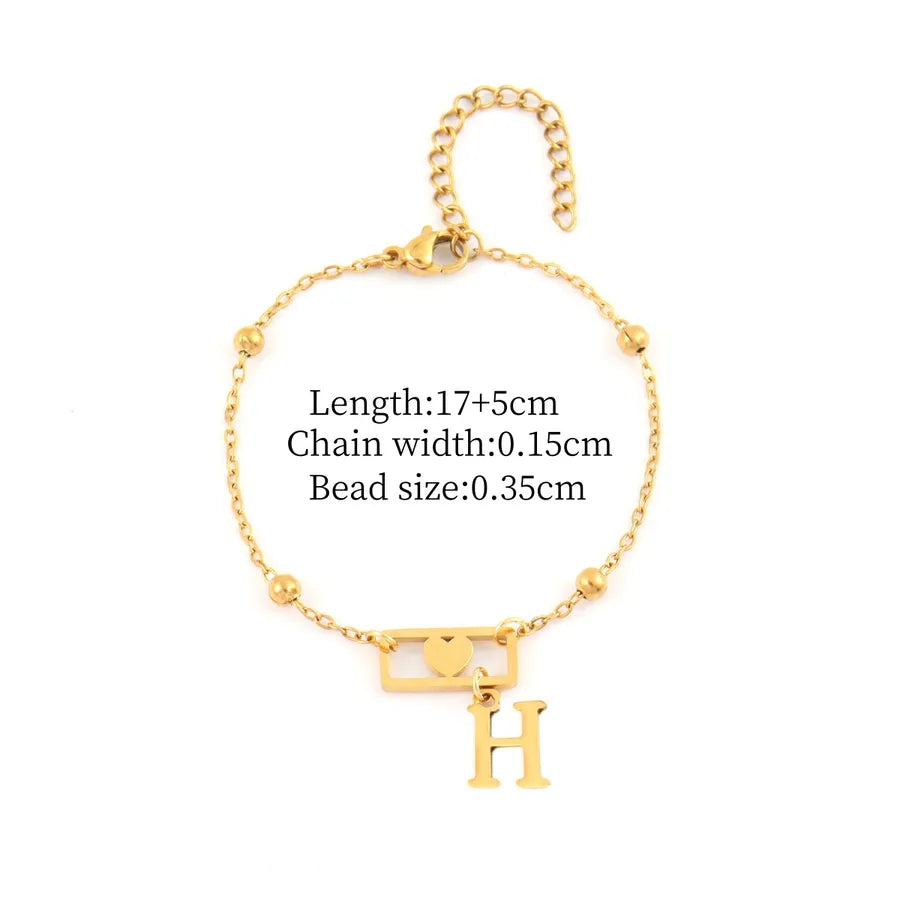 Gold Stainless Steel Initial Heart Bracelet Gold H