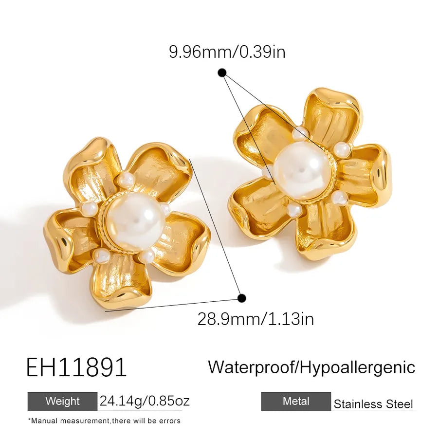 18K Gold Stainless Steel Pearl Stud Earrings