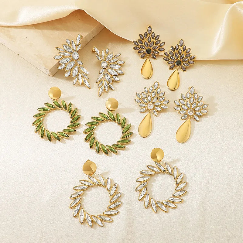 Gold Geometric Floral Drop Earrings