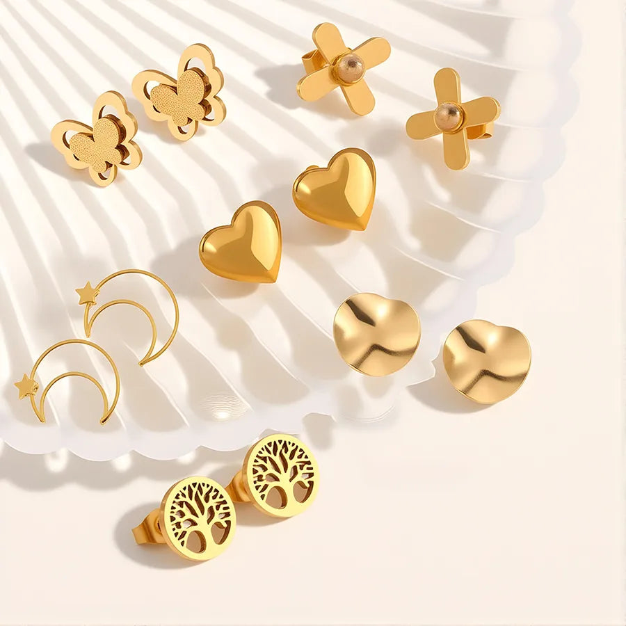 Gold Plated Stainless Steel Star & Moon Earrings