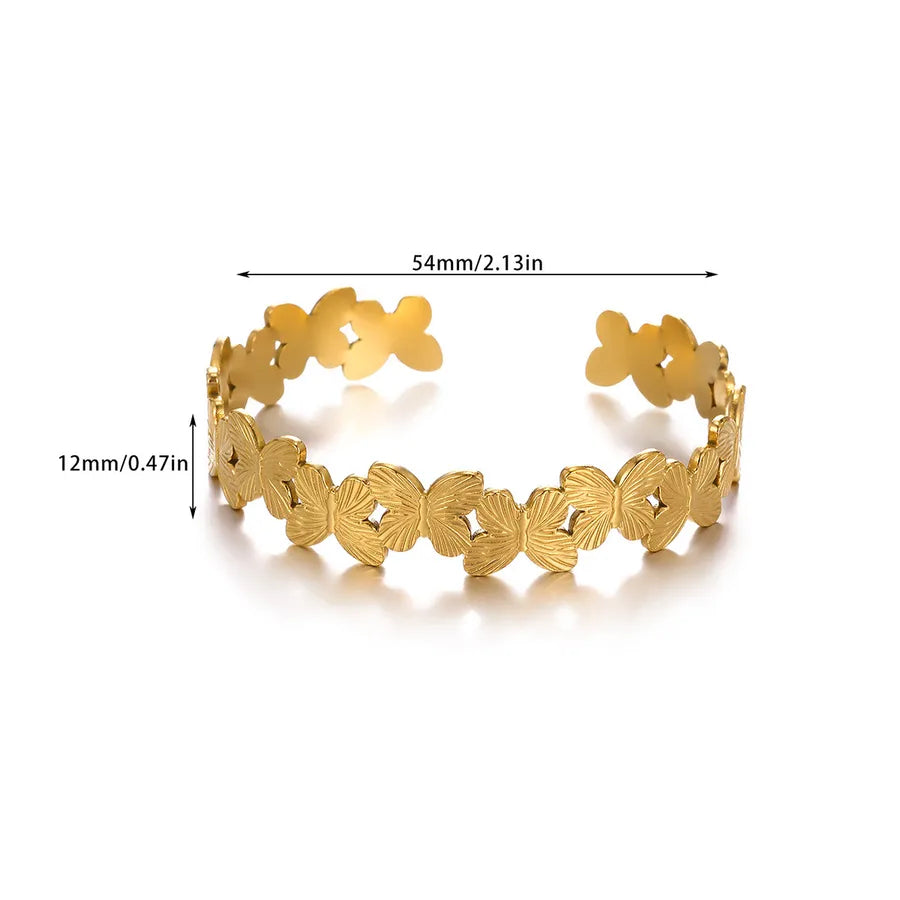 Geometric Butterfly & Flower Open Bangle Bracelet B1841G