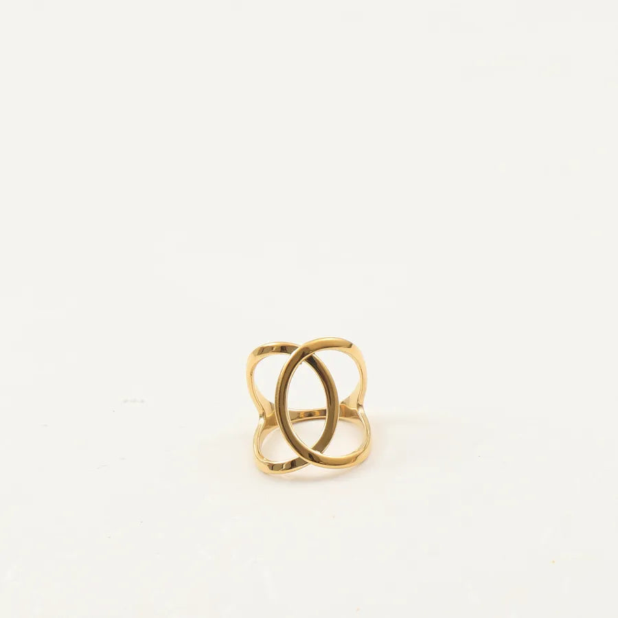 Gold Cross Statement Ring in Stainless Steel Gold