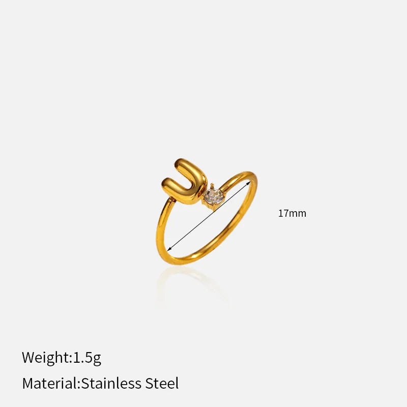Gold Plated Adjustable Letter Ring for Women YHTSR-250721 (letter U)