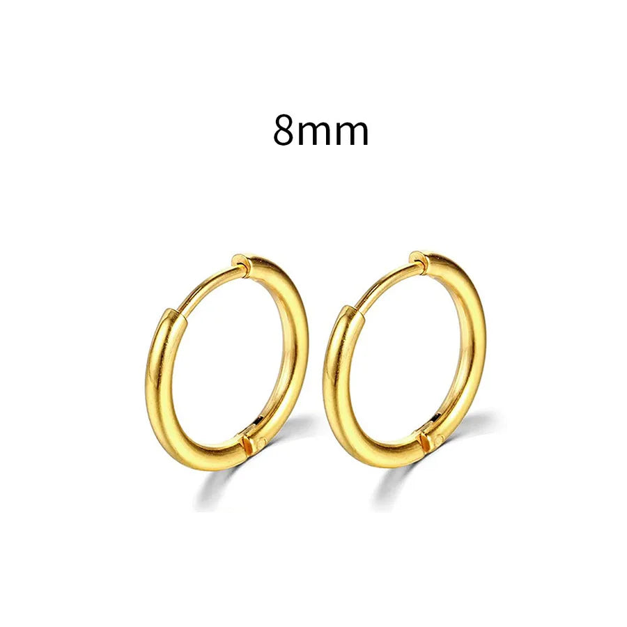 Men's Stainless Steel Round Hoop Earrings Gold 8mm