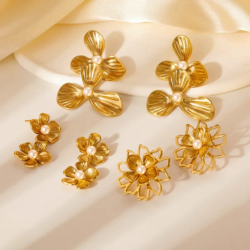 Luxury Pearl Flower Stainless Steel Earrings