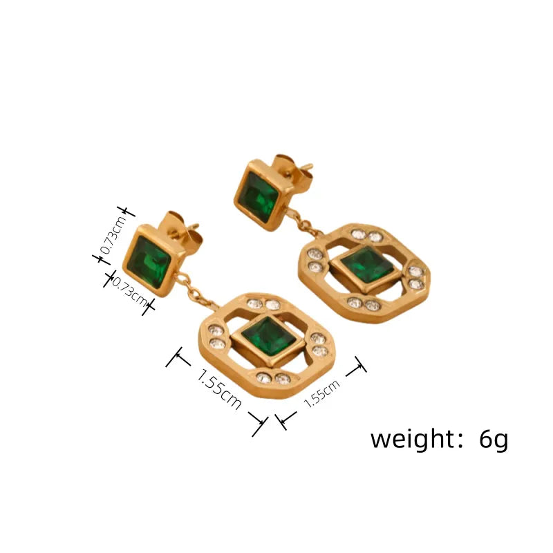 14K Gold Plated Purple Zircon Drop Earrings 0453-golden Green