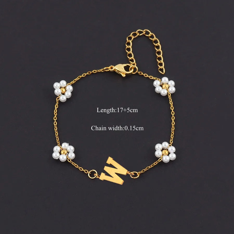 Gold Initial Pearl Bracelet – Vintage 18K Plated Gold W