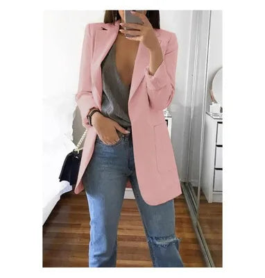 Women's Slim Fit Open Front Blazer Cardigan Pink