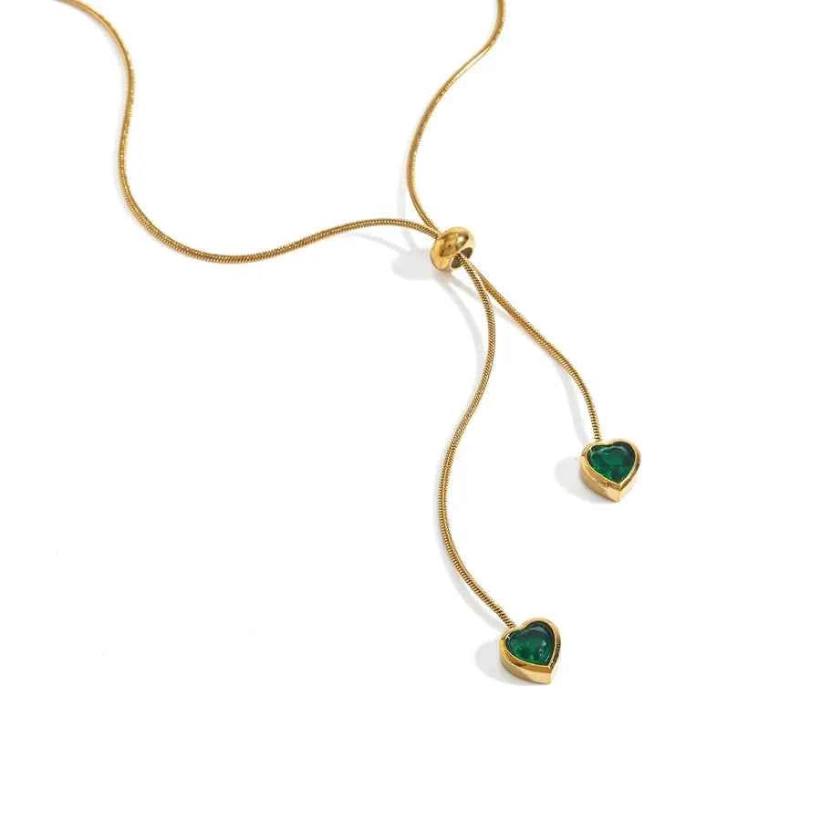 18K Gold Heart Zircon Stainless Steel Necklace