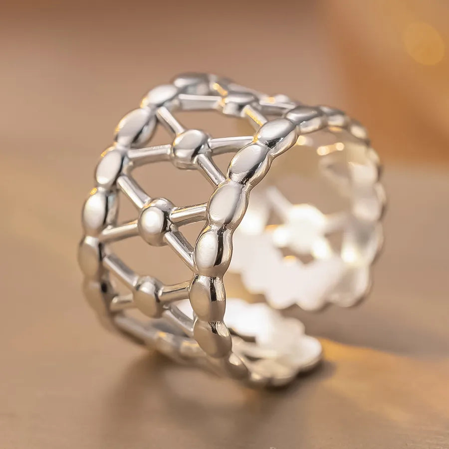 Geometric Titanium Steel Couple Ring K196 Steel Color Ring Open