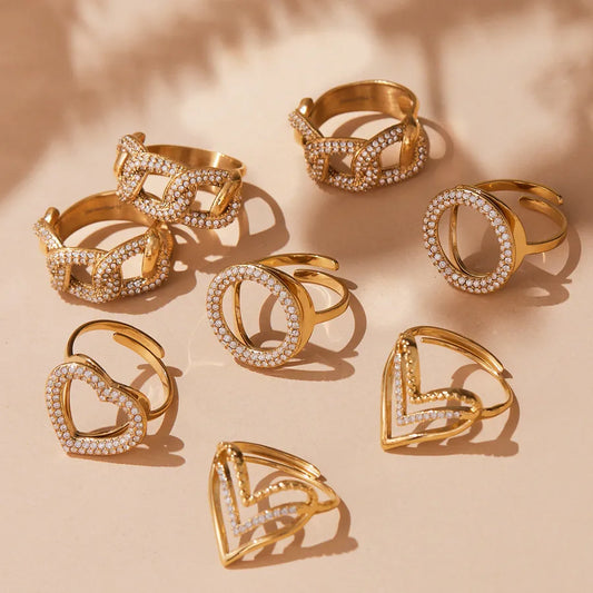 Gold Plated Geometric Zircon Ring for Women