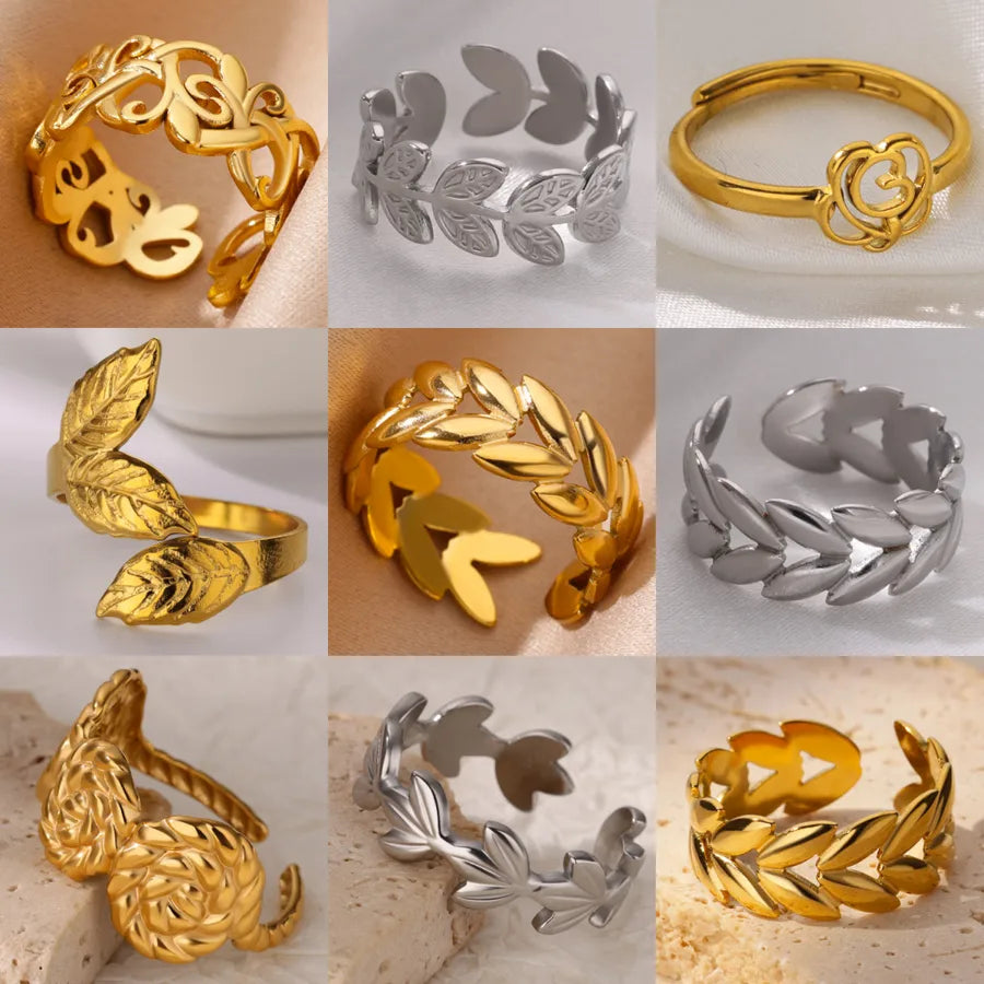 18K Gold Leaf & Flower Open Ring