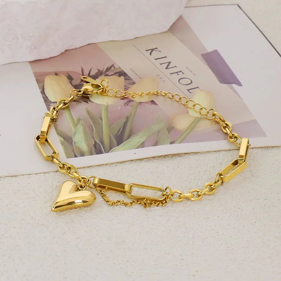 Gold Plated Stainless Steel Asymmetric Bracelet Average Size Gold Style 47
