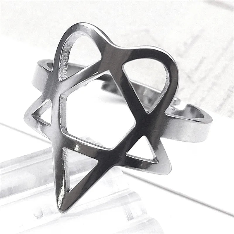 Geometric Hollow Titanium Steel Star Ring