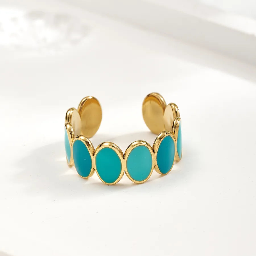 18K Gold PVD Oval Stainless Steel Open Ring Green Ring [Inner Diameter: 18mm] 1 Strand Package