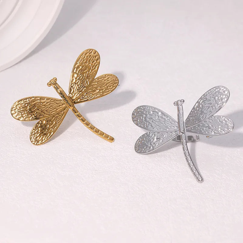 Gold Plated Dragonfly Open Ring for Women