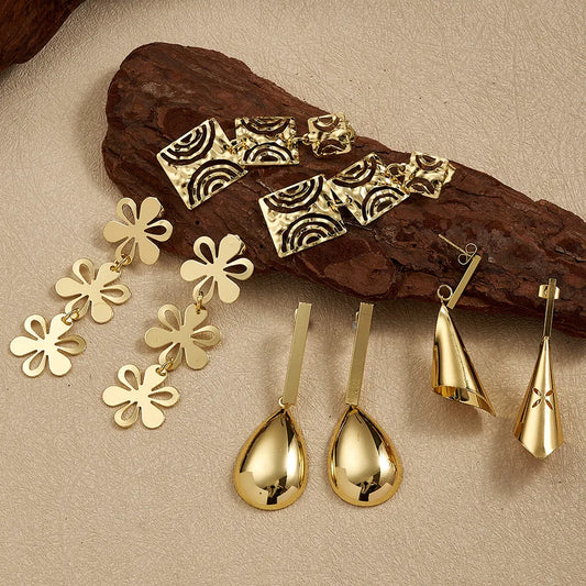 18K Gold PVD Geometric Stainless Steel Stud Earrings