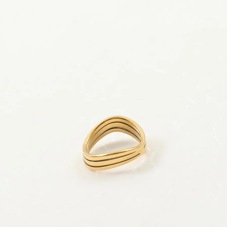18K Gold Plated Triple Wave Titanium Ring