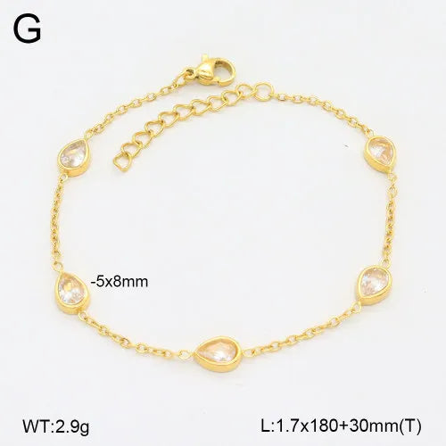 18K Gold Plated Waterdrop Bracelet 180mm+30mm White Diamond Gold 1 Strand Package