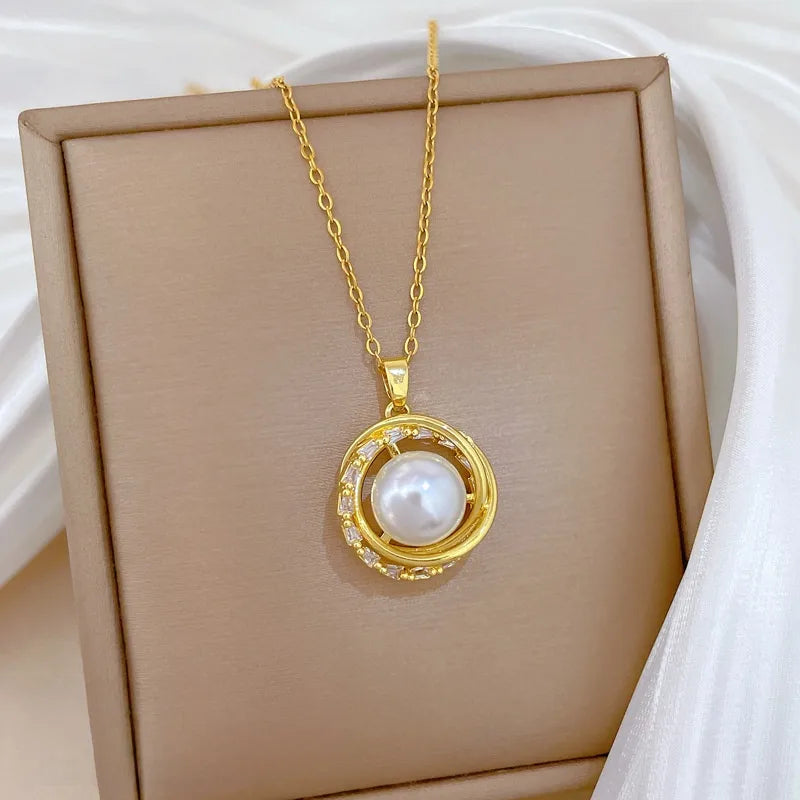 Gold Butterfly & Fish Choker Necklace F536 Titanium Steel Chain Copper Pendant