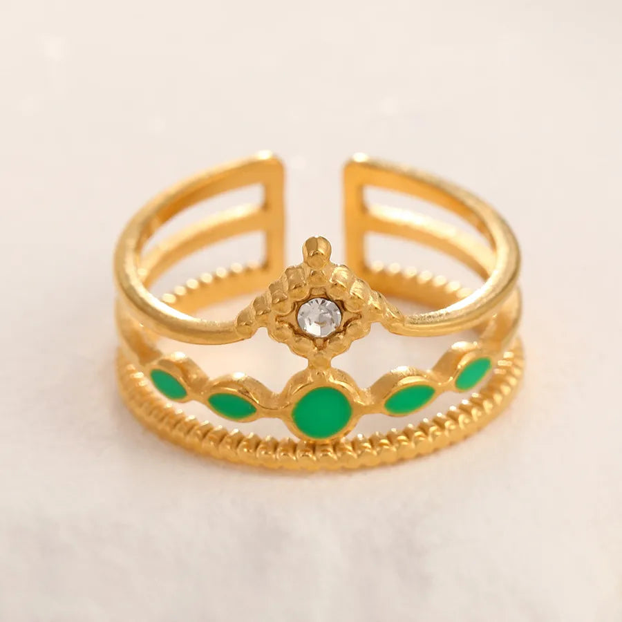 Adjustable Gold Crown Ring in Stainless Steel Adjustable Opening 18k real gold crown white diamond green