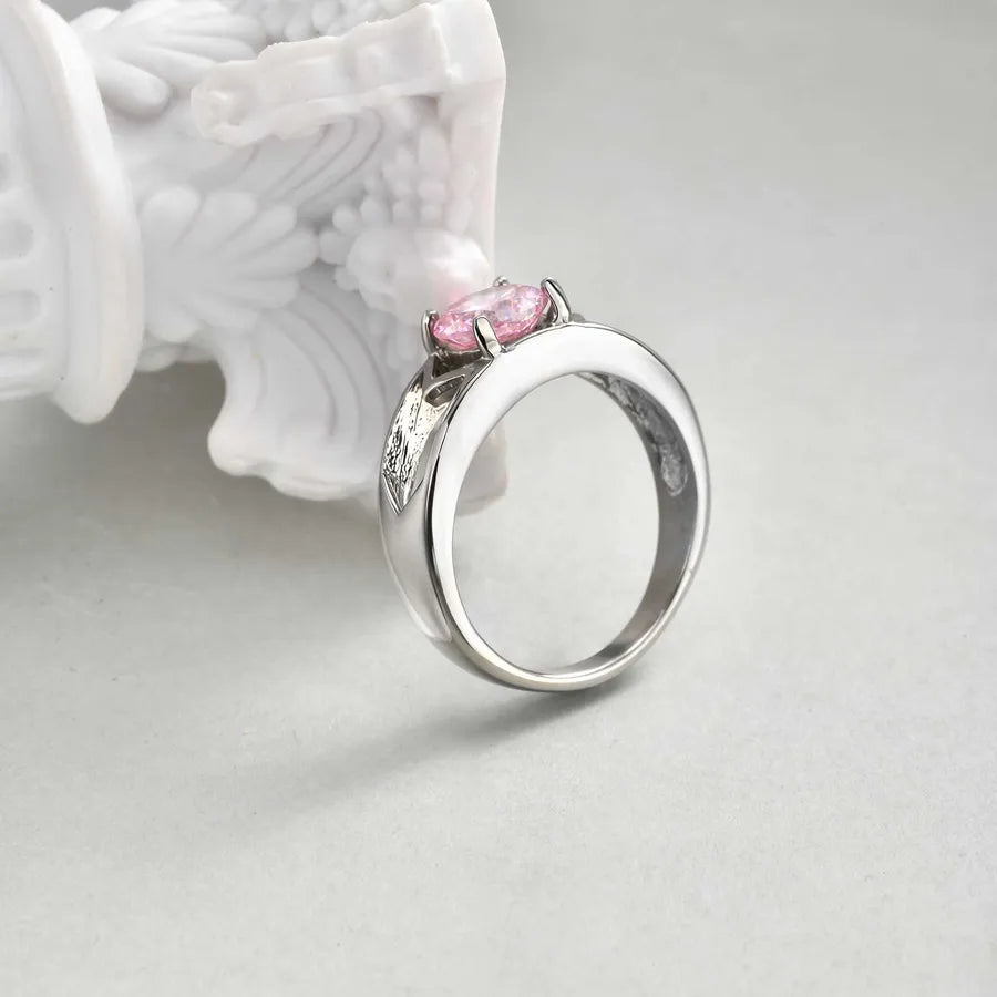 Elegant Pink Zircon Stainless Steel Ring