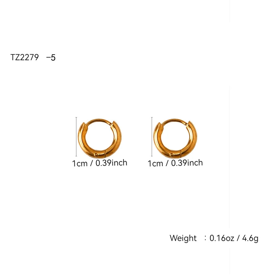 18K Gold Plated Stainless Steel Zircon Earrings 1cm Plain Hoop Earrings