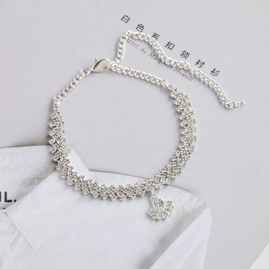 Double Layered Shell Anklet with Gem Accents