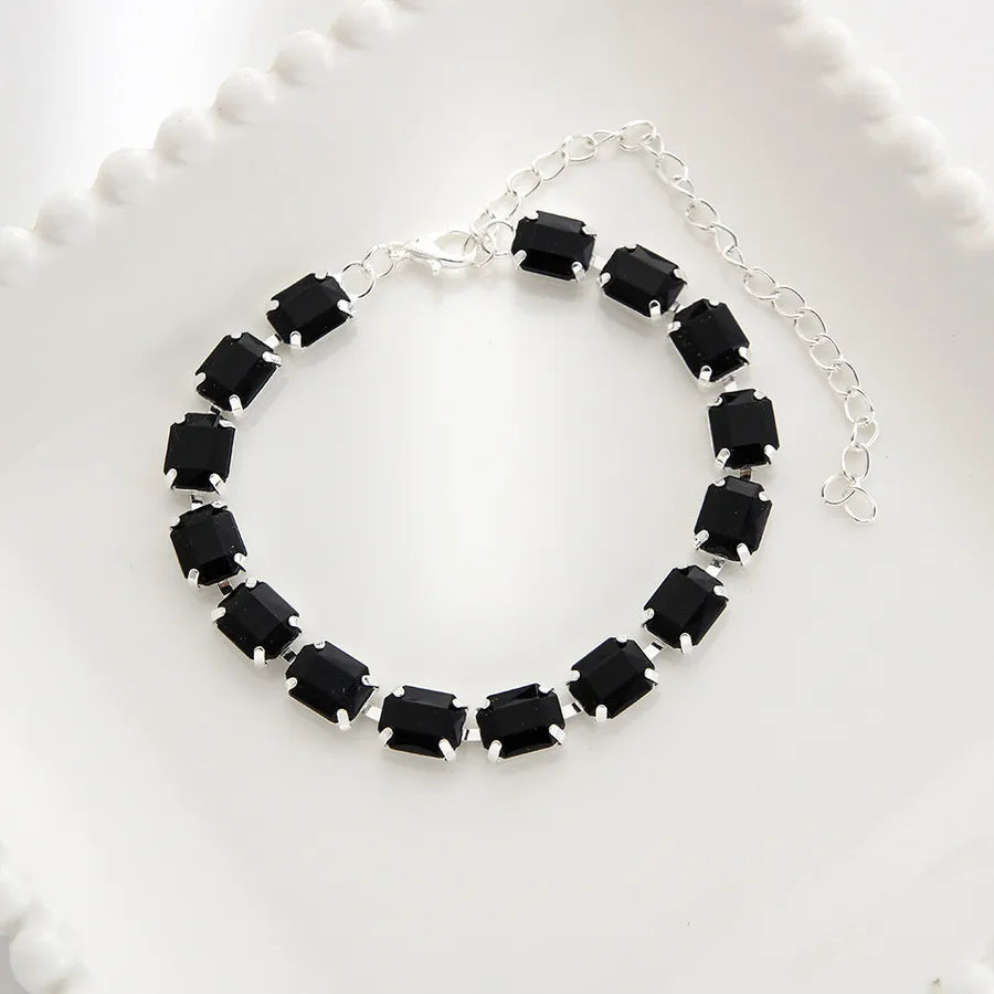 Colorful Geometric Crystal Anklet Bracelet Black Diamond Silver