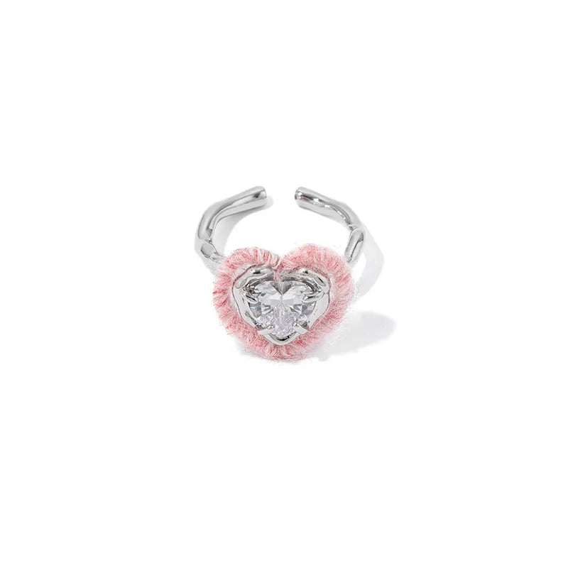 Pink Heart Zircon Necklace & Ring Set