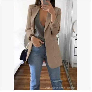 Women's Slim Fit Open Front Blazer Cardigan Khaki