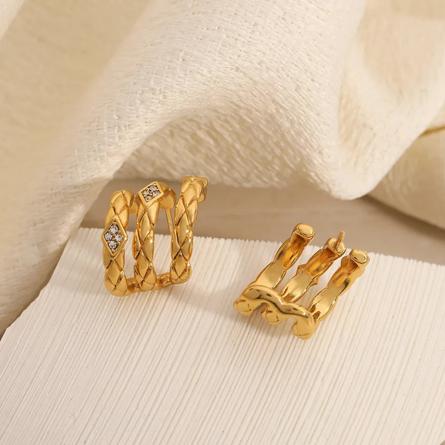 18K Gold Plated Triple Hoop Rhinestone Earrings