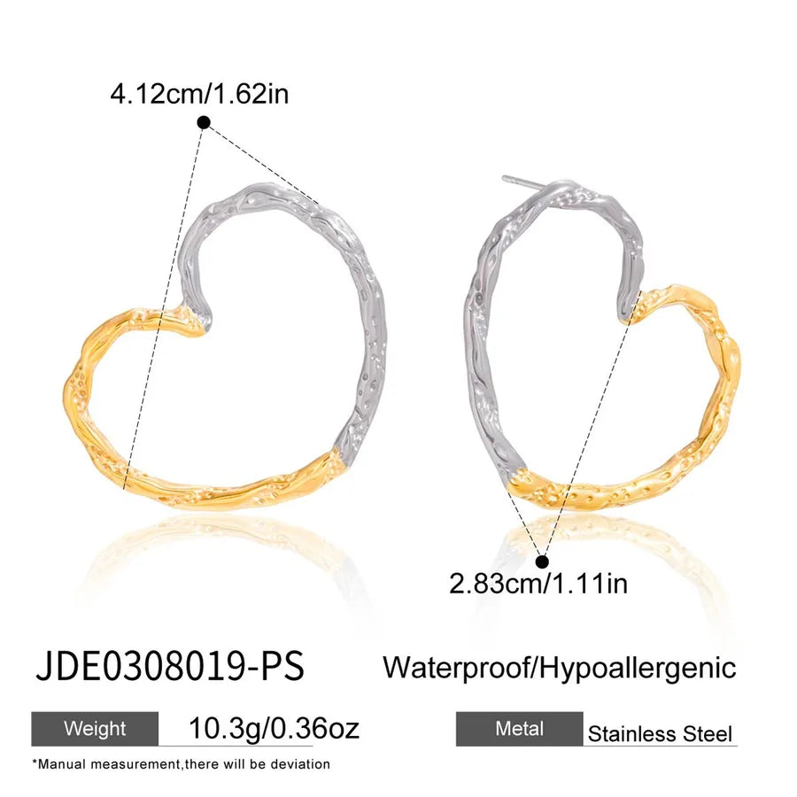 Gold & Silver Twisted Heart Earrings JDE0308019-PS