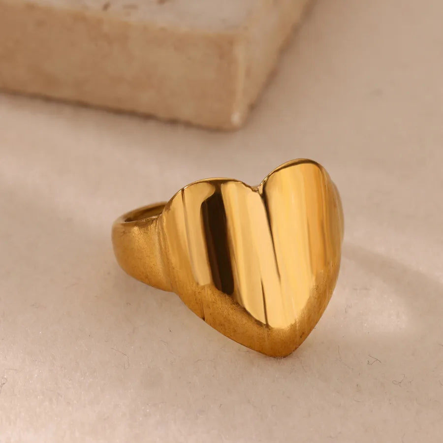 18K Gold Heart Ring – Stainless Steel, PVD Coated
