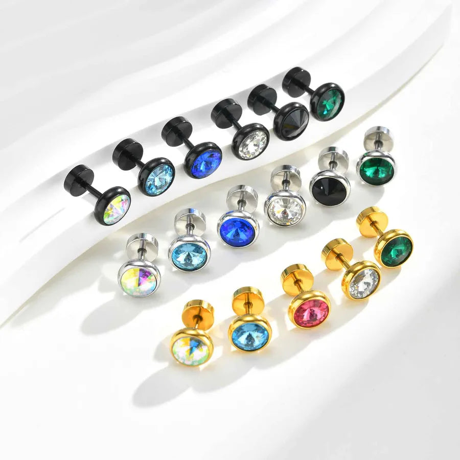 Unisex Stainless Steel Zircon Stud Earring