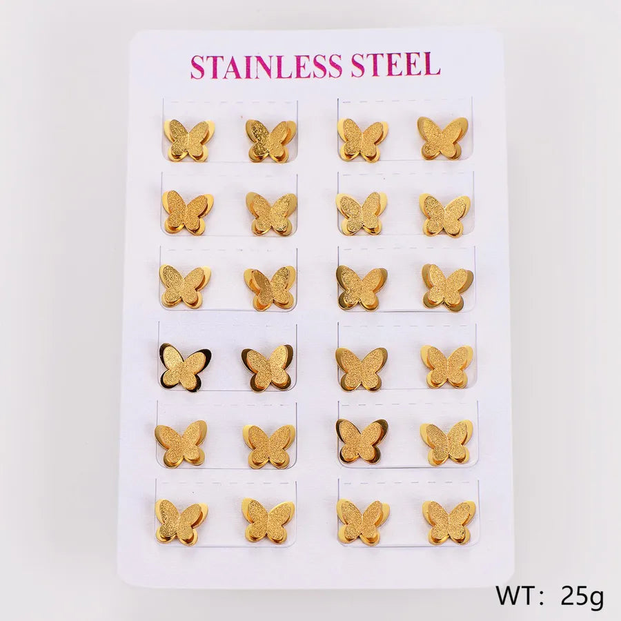 Gold Plated Butterfly Stainless Steel Stud Earrings [Round-Medium] 10*8mm