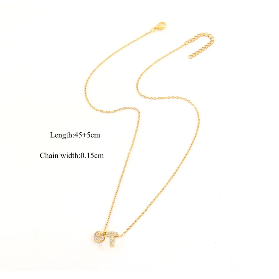 18K Gold Plated Heart Letter Pendant Necklace Gold t