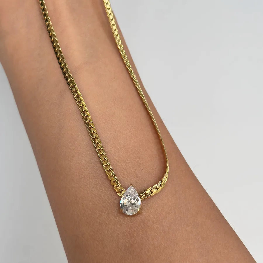 18K Gold Plated Water Drop Zircon Necklace