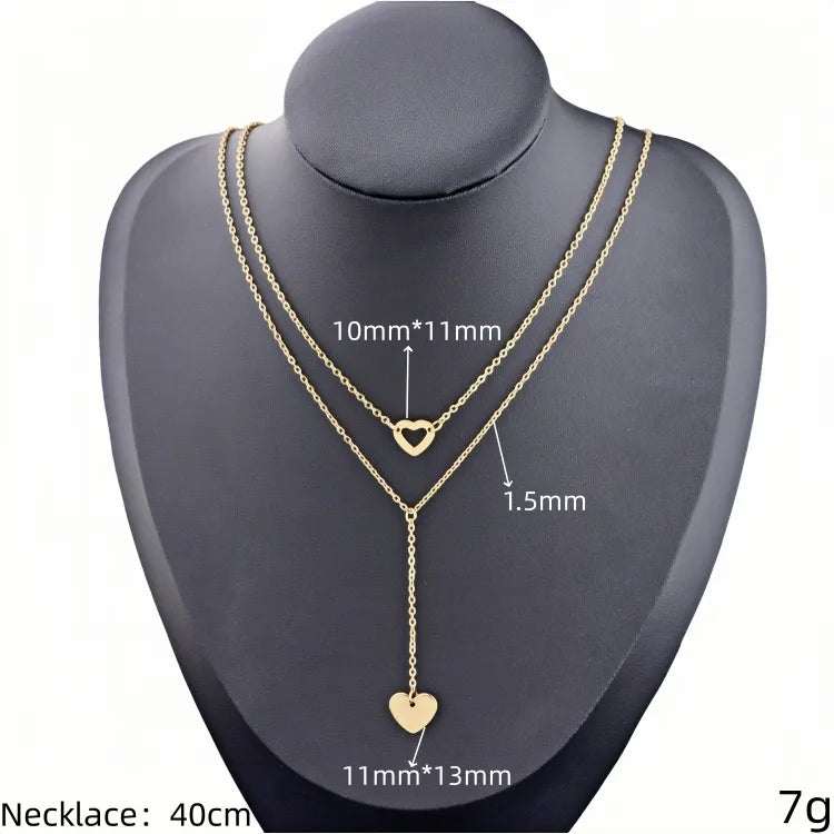 Gold Plated Stainless Steel Layered Pendant Necklace