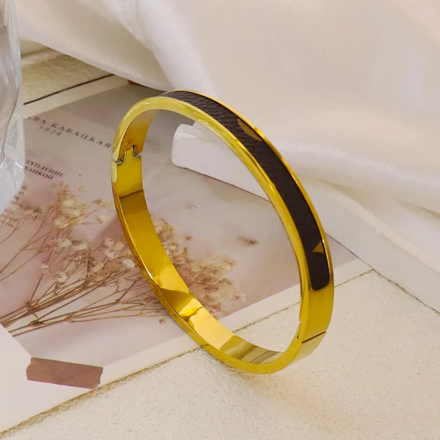 18K Gold Plated Zircon Hollow Stainless Steel Bracelet Average Size Gold Style 31