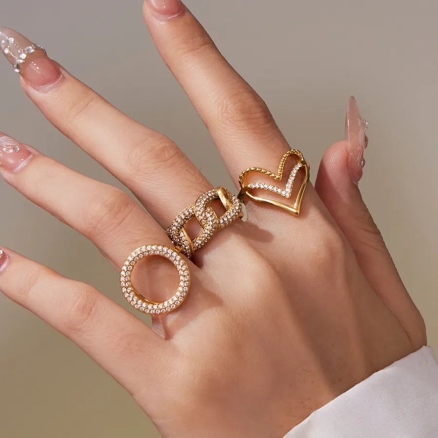 Gold Plated Geometric Zircon Ring for Women