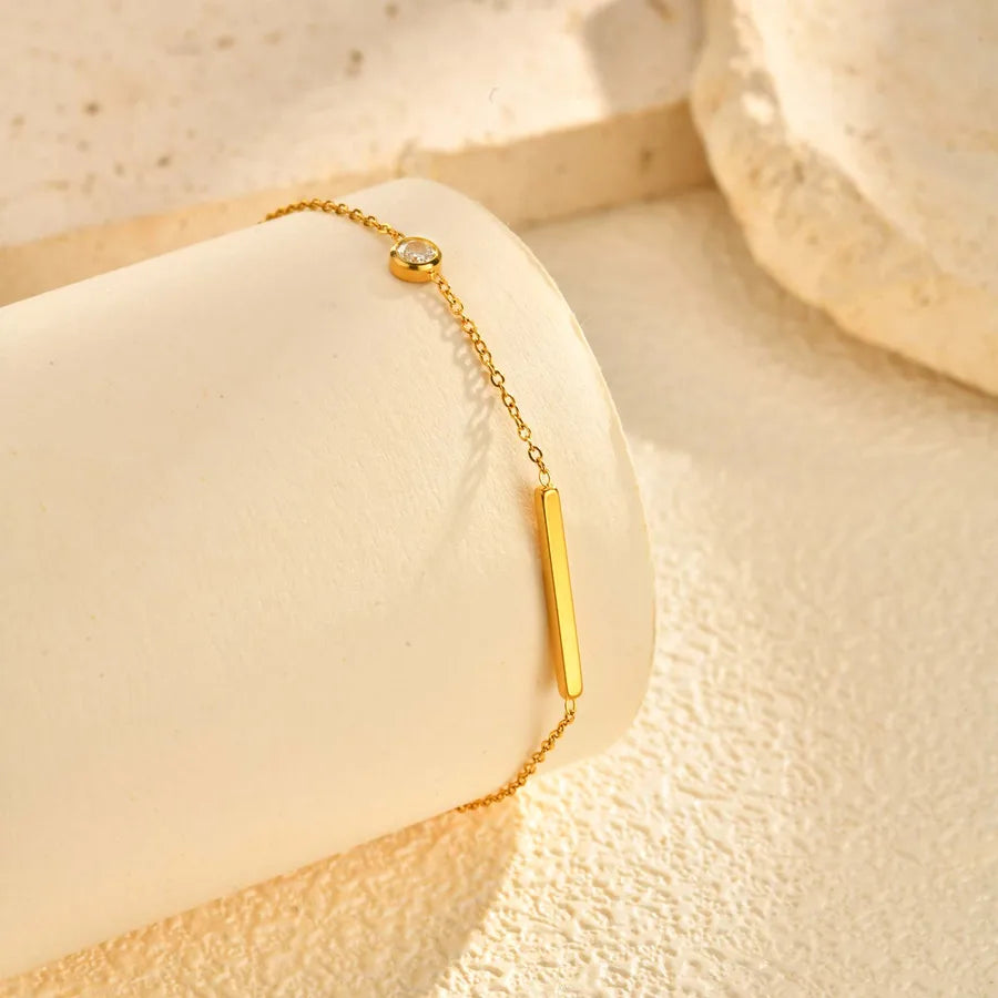 Gold Zircon Stainless Steel Bracelet for Women