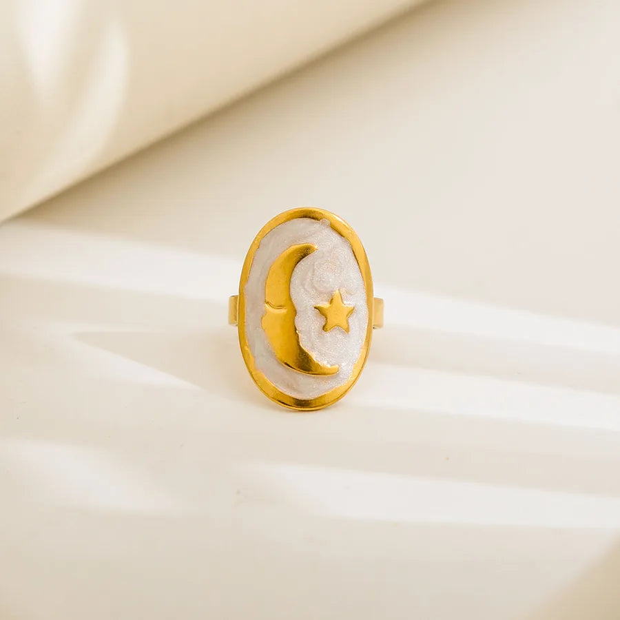 Unisex Gold-Plated Enamel Open Ring 256