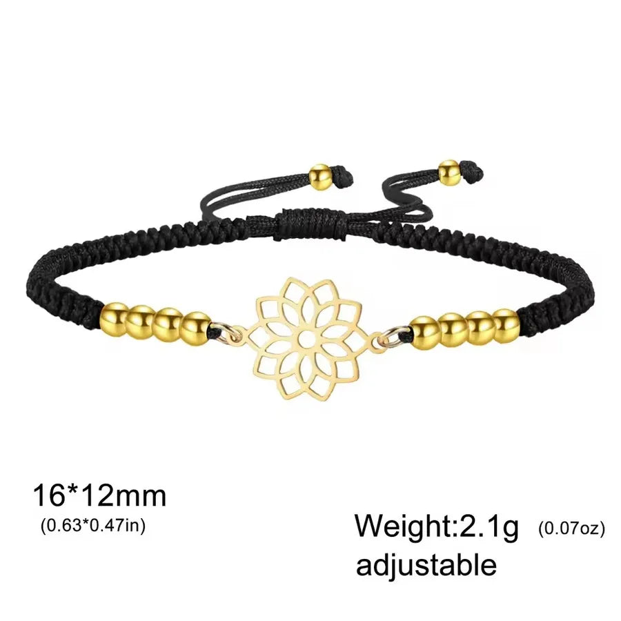 Mandala Lotus Red Rope Bracelet Element 2- Gold with Black Strap