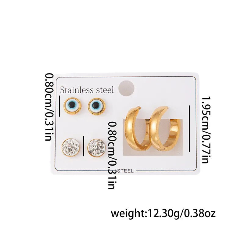 Titanium Steel Heart Earrings for Women Round Zircon Stud Earrings 0978