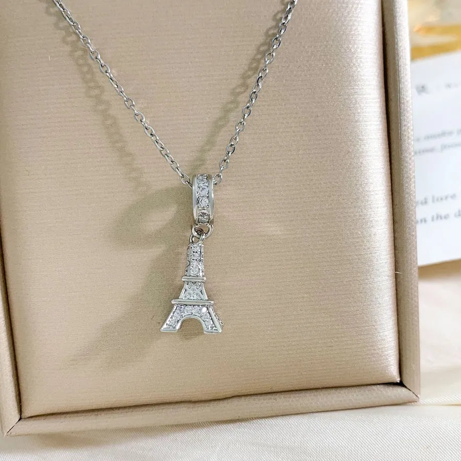 Global Travel Pendant Necklace for Women XL3456 Tower Necklace Silver