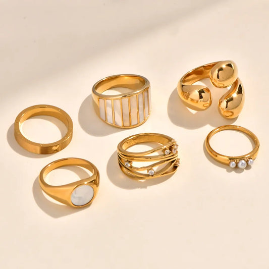 18K Gold Plated Heart & Pearl Geometric Ring