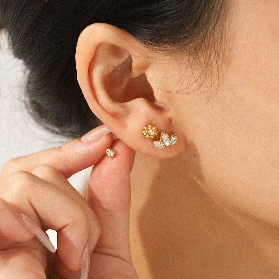 Gold Plated Titanium Steel Earrings Set – 3 Pairs