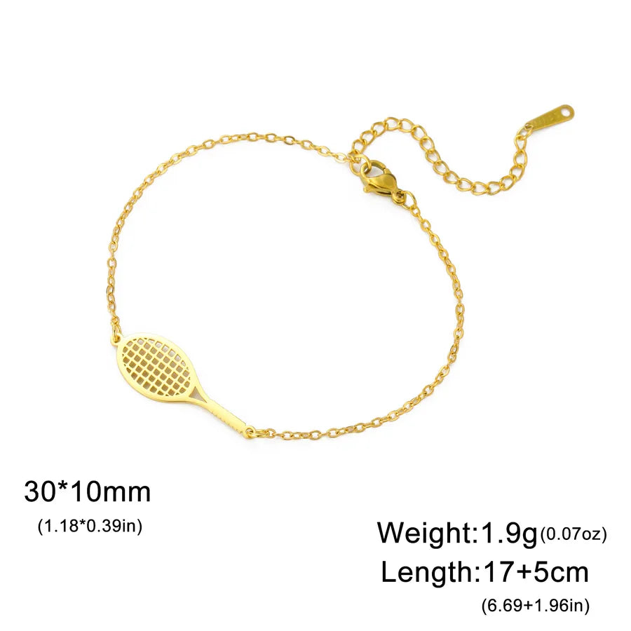 Stainless Steel Sports Pendant Bracelet Gold Racket-Cross Chain